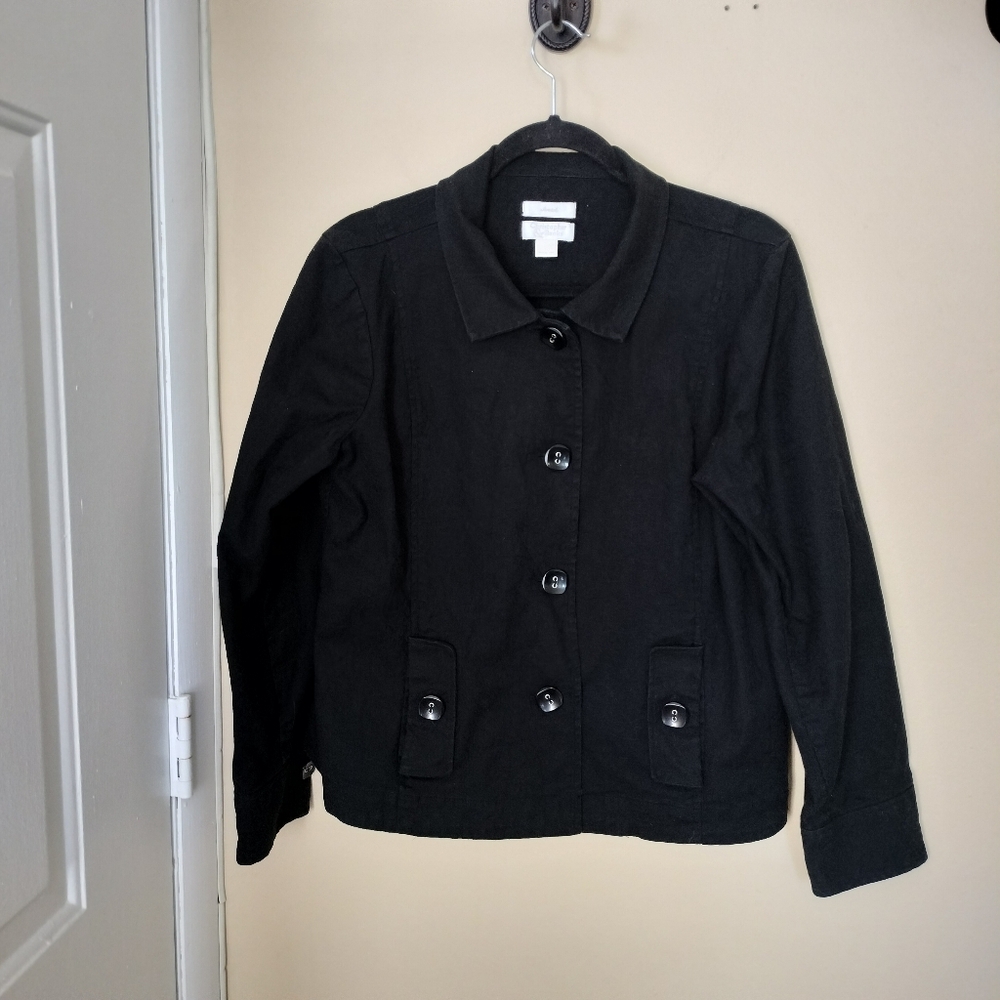 Christopher Banks Black Cotton Blend Jacket L Office Stretch Figure Flattering